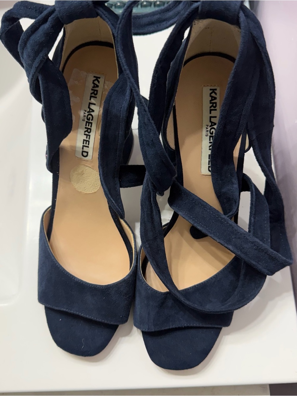 Karl Lagerfeld Navy Suede Lace-Up Women’s Sandals